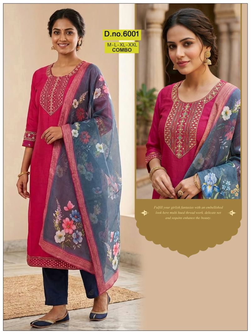 Amrah Wholesale Paavi Combo Vertican Silk Kurti Pant Dupatta Set