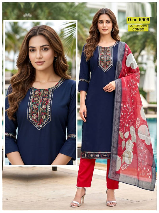 Amrah Wholesale Paavi Combo Vertican Silk Kurti Pant Dupatta Set