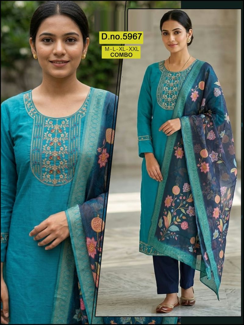 Amrah Wholesale Paavi Combo Vertican Silk Kurti Pant Dupatta Set