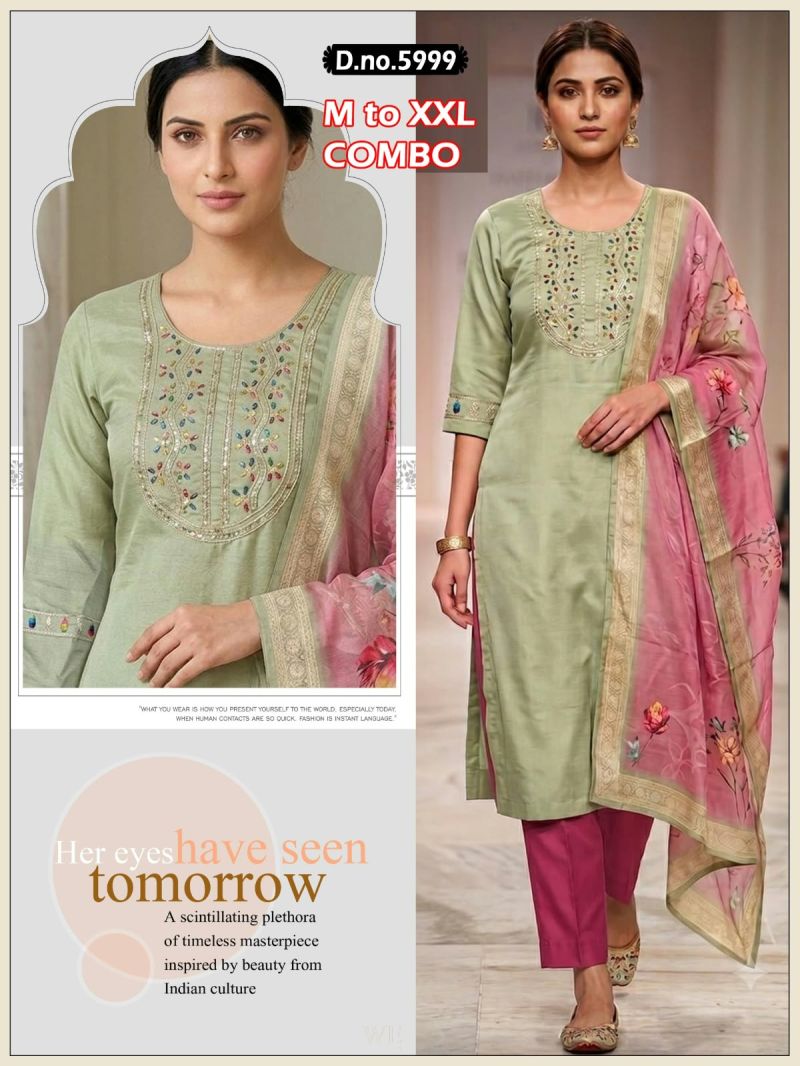 Amrah Wholesale Paavi Combo Vertican Silk Kurti Pant Dupatta Set