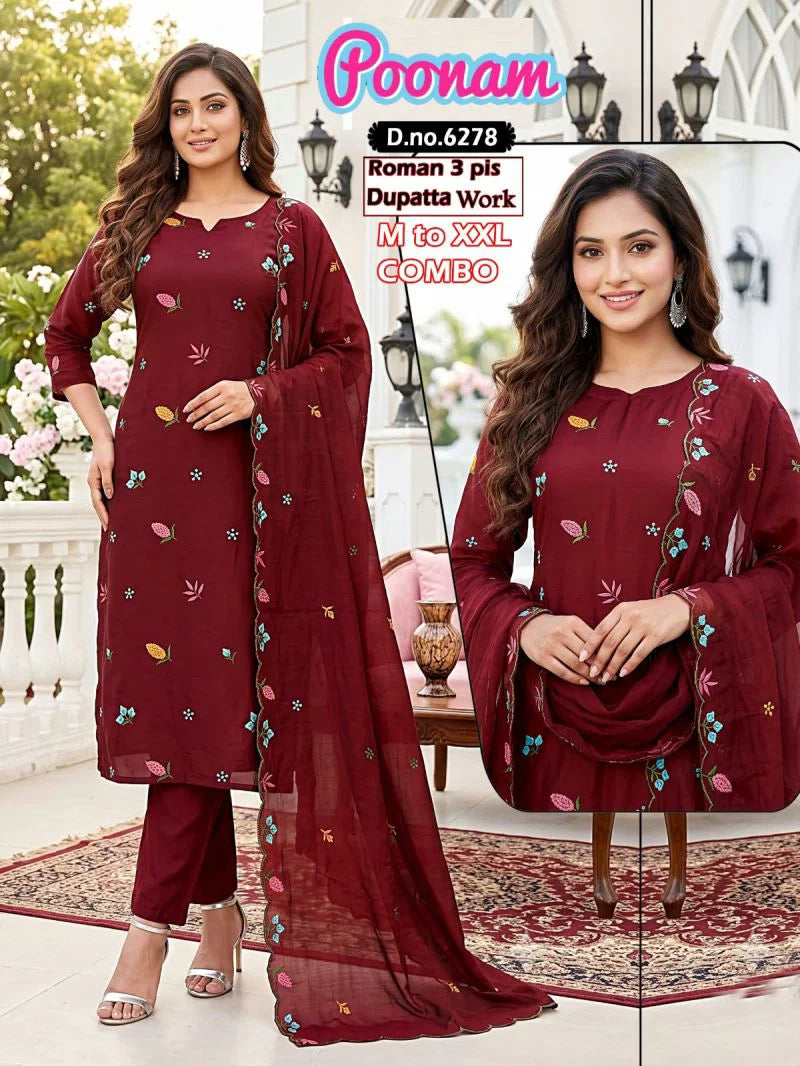 Amrah Wholesale Poonam Combo Roman Silk Kurti Pant Dupatta Set