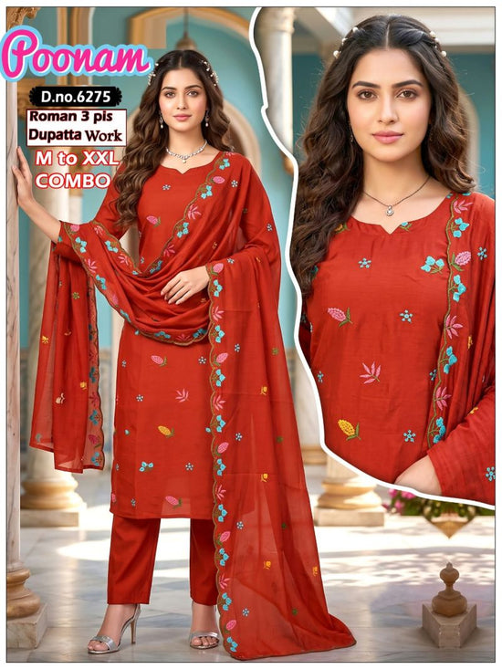 Amrah Wholesale Poonam Combo Roman Silk Kurti Pant Dupatta Set