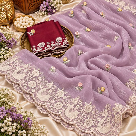 Amrah Wholesale Pringlles Ah Crunchy Peacock Embroidered Saree