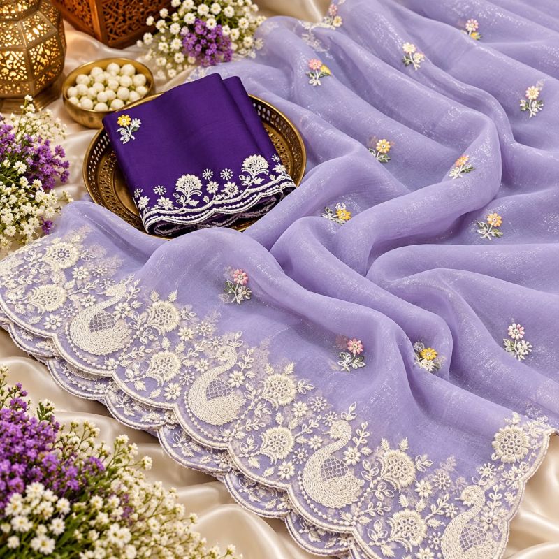 Amrah Wholesale Pringlles Ah Crunchy Peacock Embroidered Saree