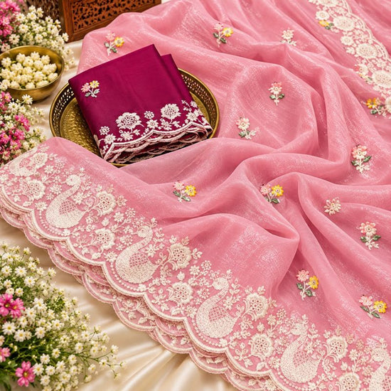 Amrah Wholesale Pringlles Ah Crunchy Peacock Embroidered Saree