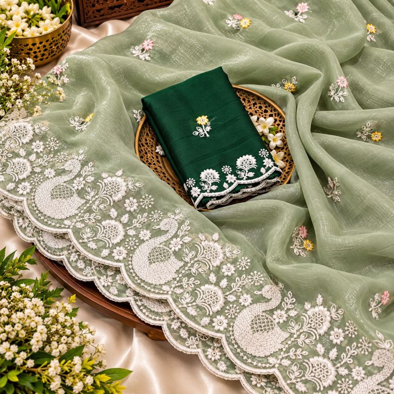 Amrah Wholesale Pringlles Ah Crunchy Peacock Embroidered Saree