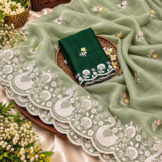 Amrah Wholesale Pringlles Ah Crunchy Peacock Embroidered Saree