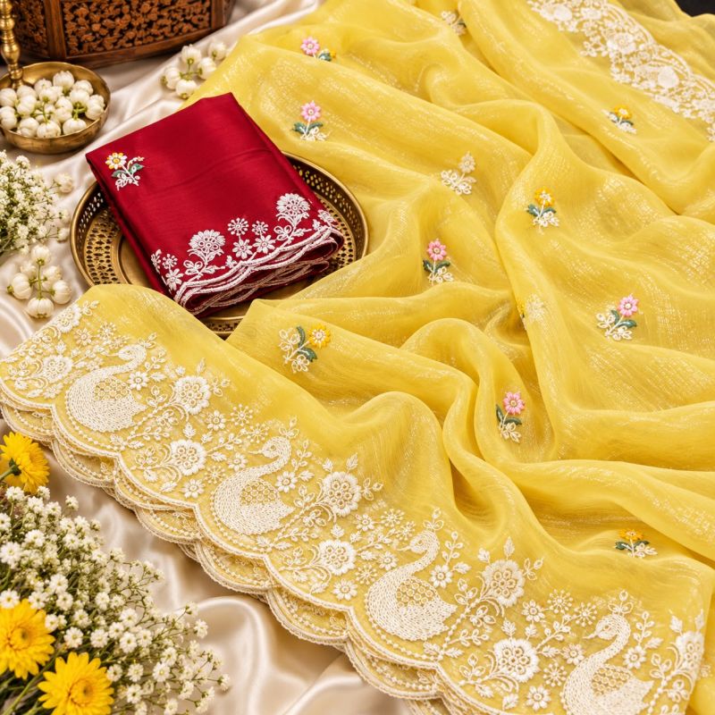 Amrah Wholesale Pringlles Ah Crunchy Peacock Embroidered Saree
