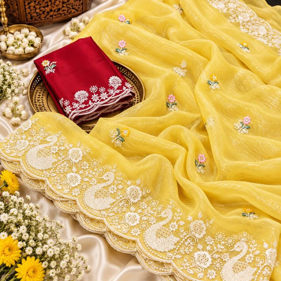 Amrah Wholesale Pringlles Ah Crunchy Peacock Embroidered Saree