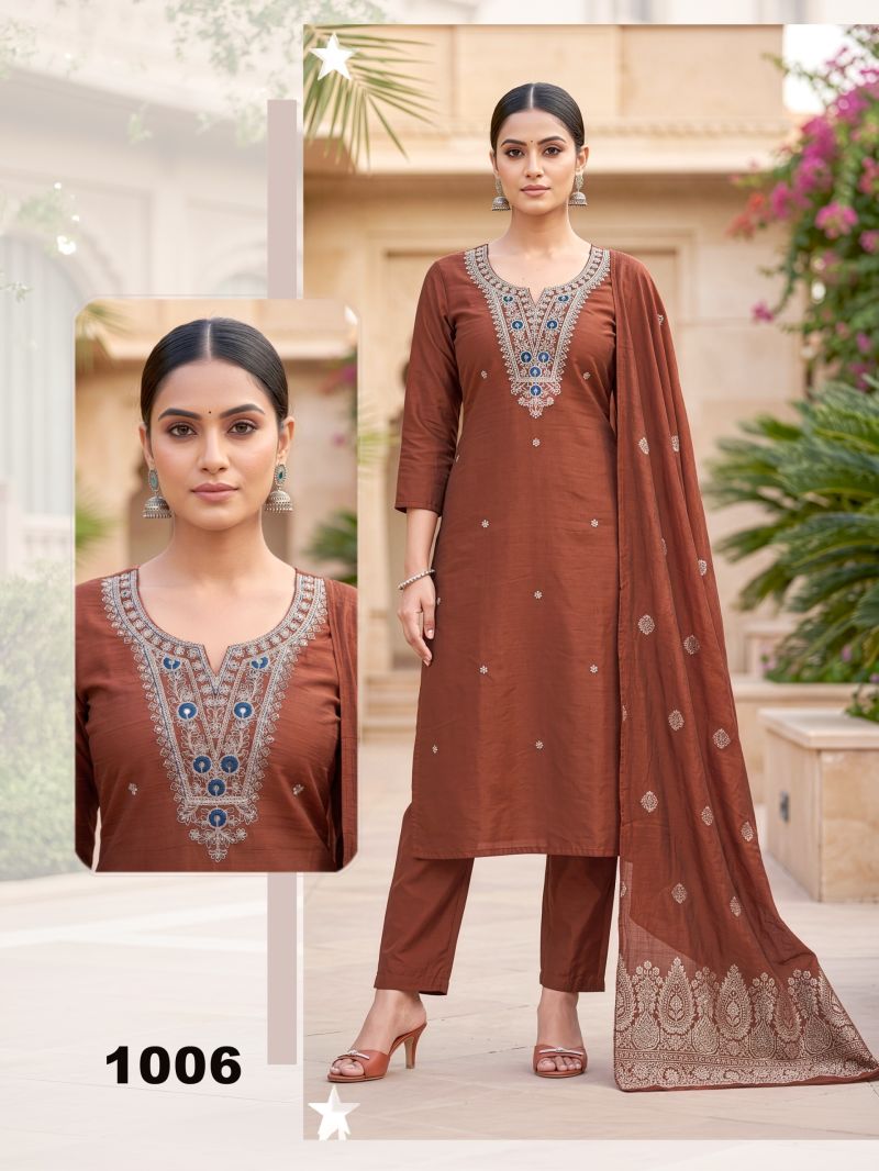 Amrah Wholesale Pritee 1 Roman Silk Kurti Pant Dupatta Set