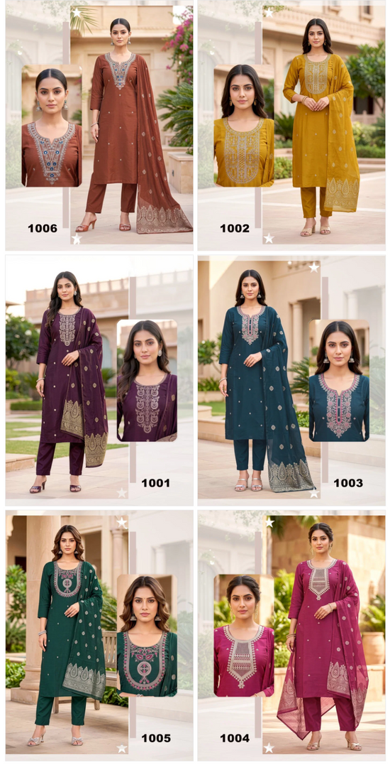 Amrah Wholesale Pritee 1 Roman Silk Kurti Pant Dupatta Set