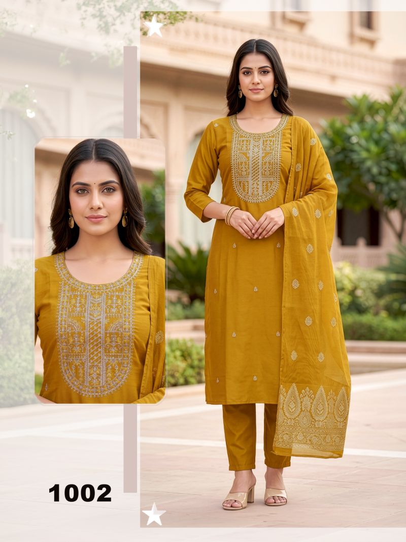 Amrah Wholesale Pritee 1 Roman Silk Kurti Pant Dupatta Set