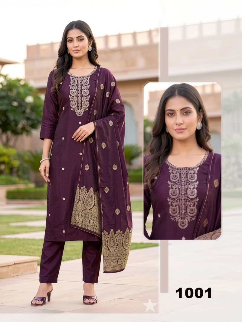 Amrah Wholesale Pritee 1 Roman Silk Kurti Pant Dupatta Set