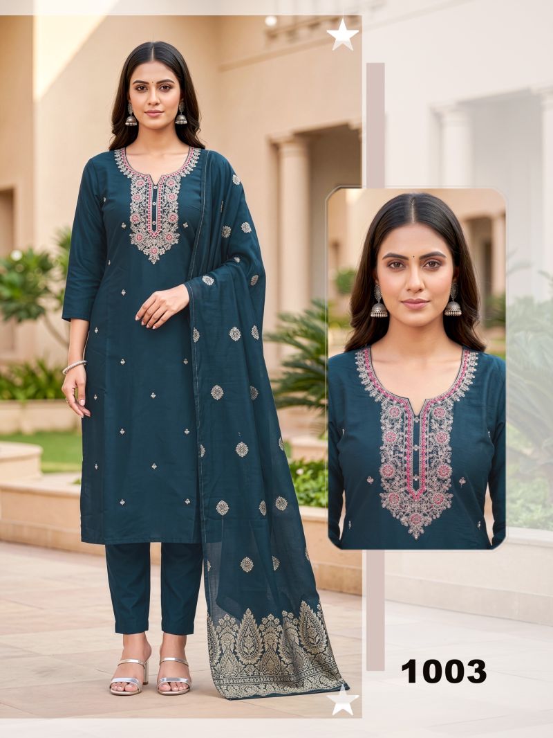 Amrah Wholesale Pritee 1 Roman Silk Kurti Pant Dupatta Set