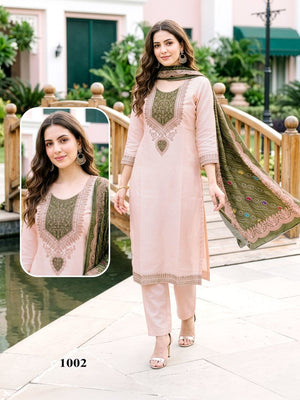 Amrah Wholesale Punnya Combo Coral Kurti Pant Dupatta Set