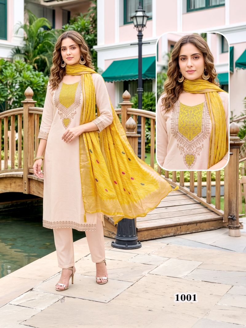 Amrah Wholesale Punnya Combo Coral Kurti Pant Dupatta Set