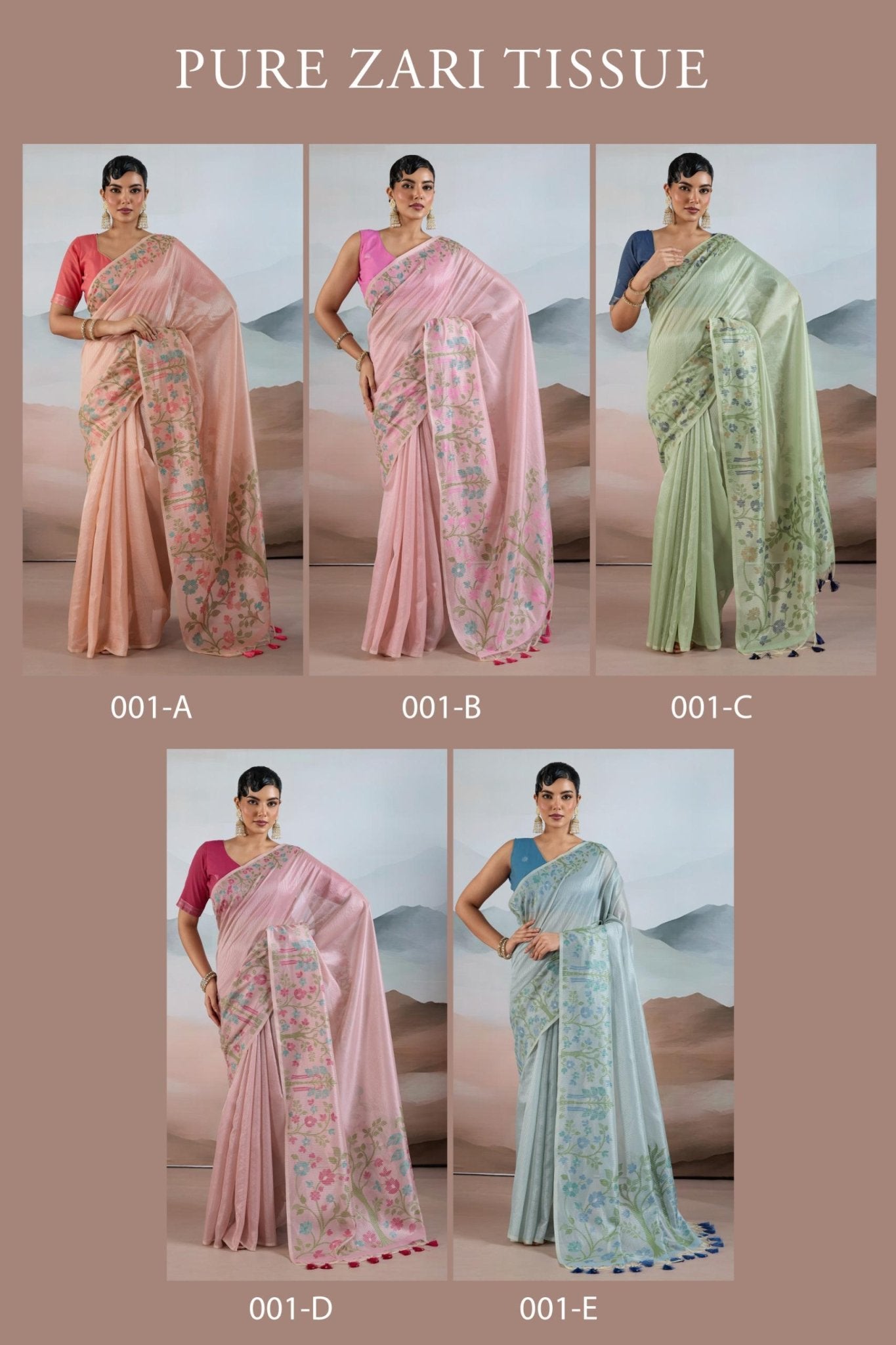 Amrah Wholesale Pure Zari Tissue 001 A To E Handloom Zari Tissue Saree - Amrah Wholesale