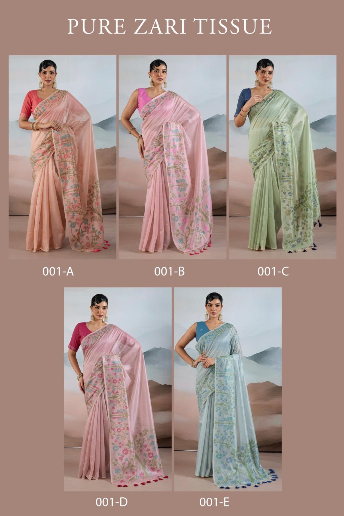 Amrah Wholesale Pure Zari Tissue 001 A To E Handloom Zari Tissue Saree - Amrah Wholesale