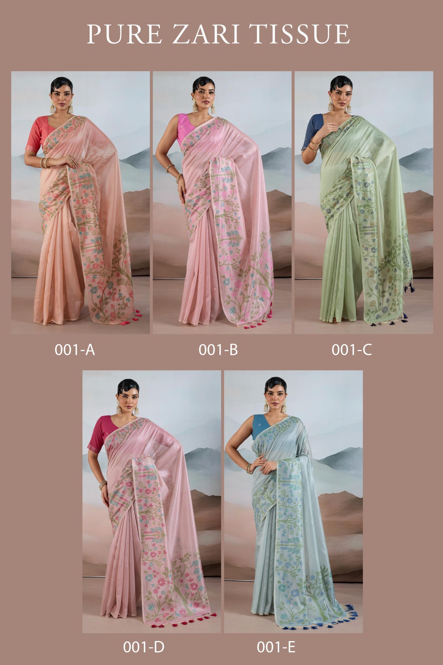 Amrah Wholesale Pure Zari Tissue 001 A To E Handloom Zari Tissue Saree