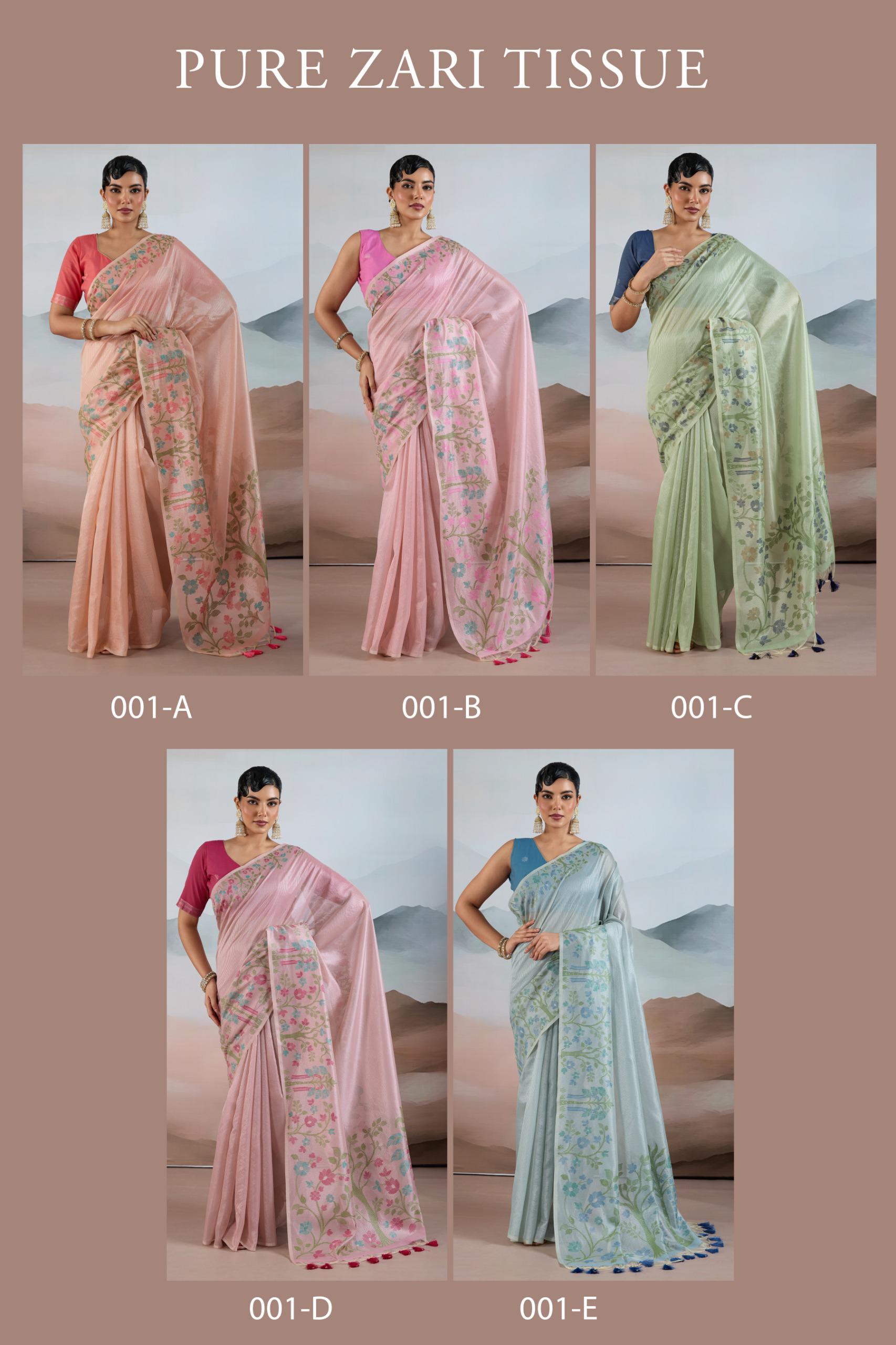 Amrah Wholesale Pure Zari Tissue 001 A To E Handloom Zari Tissue Saree