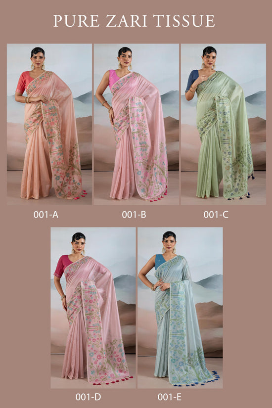 Amrah Wholesale Pure Zari Tissue 001 A To E Handloom Zari Tissue Saree