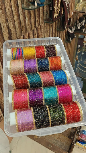 Amrah Wholesale Rain Drop Glass With Golden Stone Bangles 1