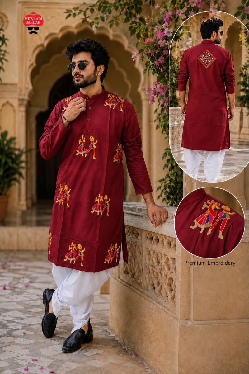 Amrah Wholesale Rangoli Vol 1 Flex Cotton Embroidered Men Kurta Dhoti Set