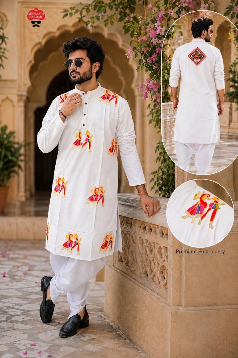 Amrah Wholesale Rangoli Vol 1 Flex Cotton Embroidered Men Kurta Dhoti Set