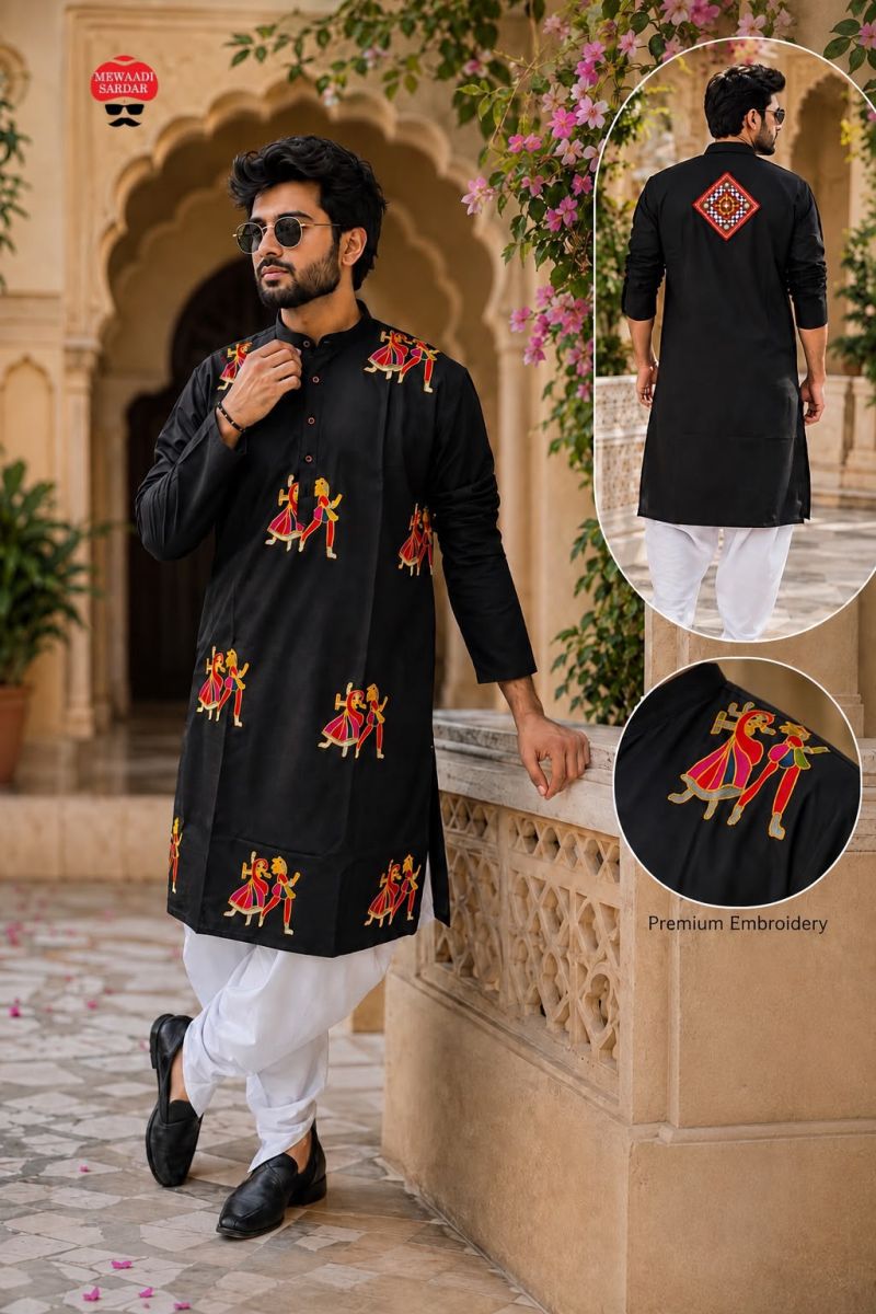 Amrah Wholesale Rangoli Vol 1 Flex Cotton Embroidered Men Kurta Dhoti Set