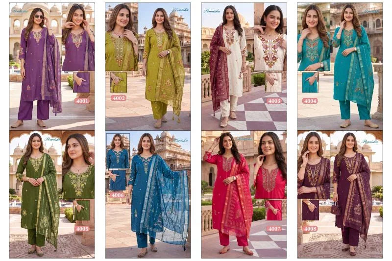 Amrah Wholesale Ranisa Vol 1 Roman Silk Kurti Pant Dupatta Set