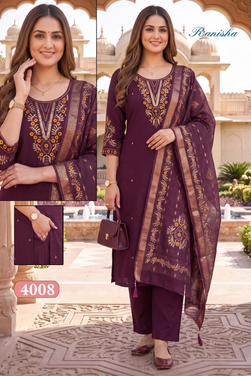 Amrah Wholesale Ranisa Vol 1 Roman Silk Kurti Pant Dupatta Set