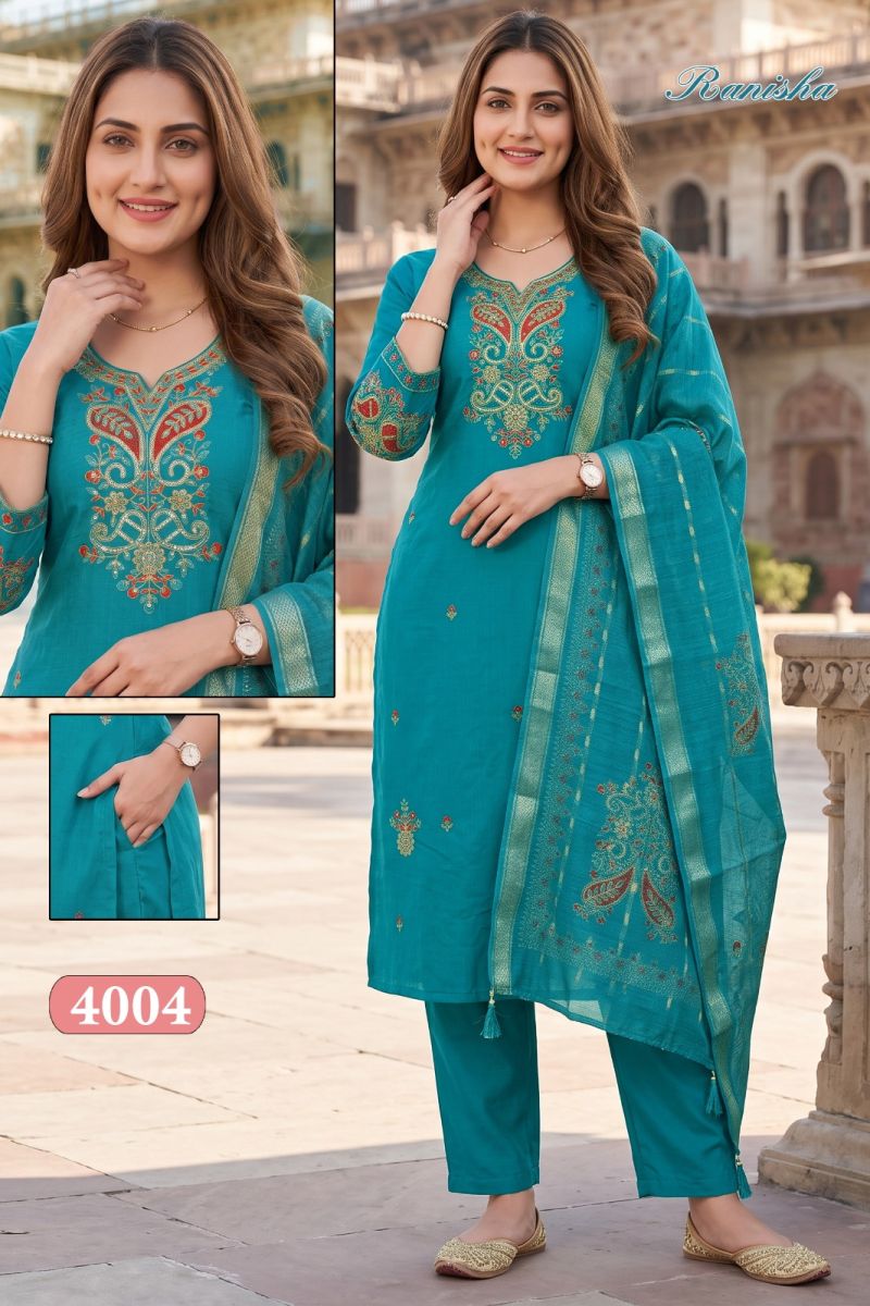 Amrah Wholesale Ranisa Vol 1 Roman Silk Kurti Pant Dupatta Set
