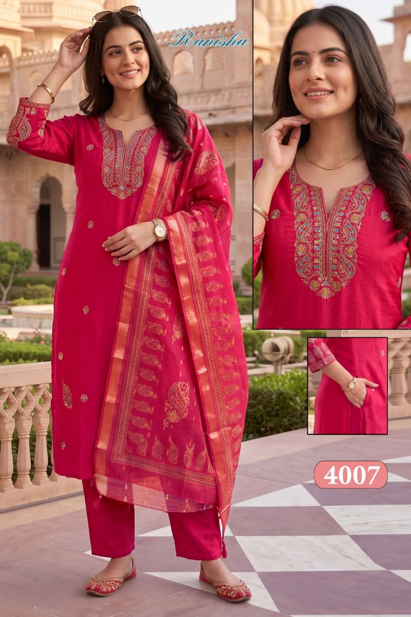 Amrah Wholesale Ranisa Vol 1 Roman Silk Kurti Pant Dupatta Set