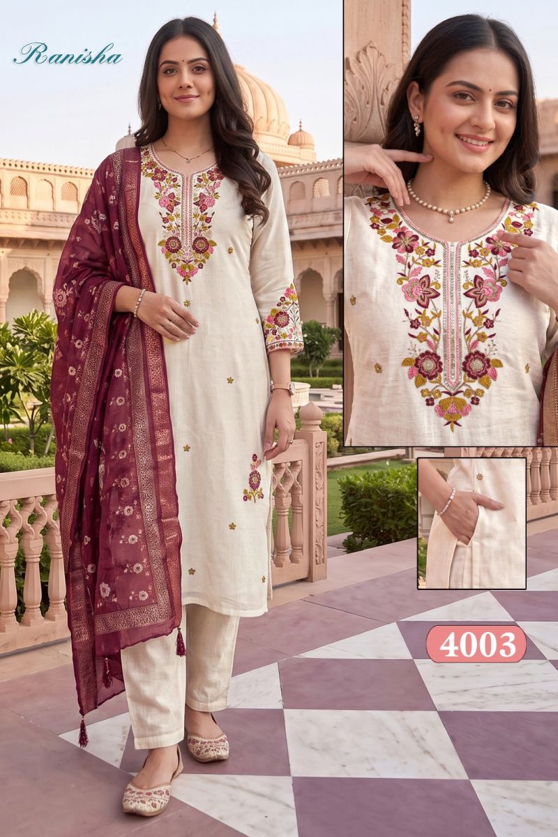 Amrah Wholesale Ranisa Vol 1 Roman Silk Kurti Pant Dupatta Set