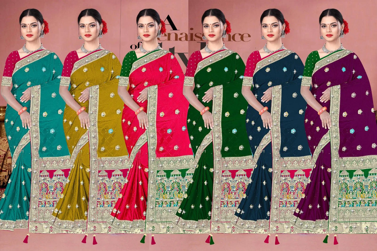 Amrah Wholesale Reva Kasturi Nylone Sattin Swaroski Vol 1 Satin Contrast Pallu Saree - Amrah Wholesale