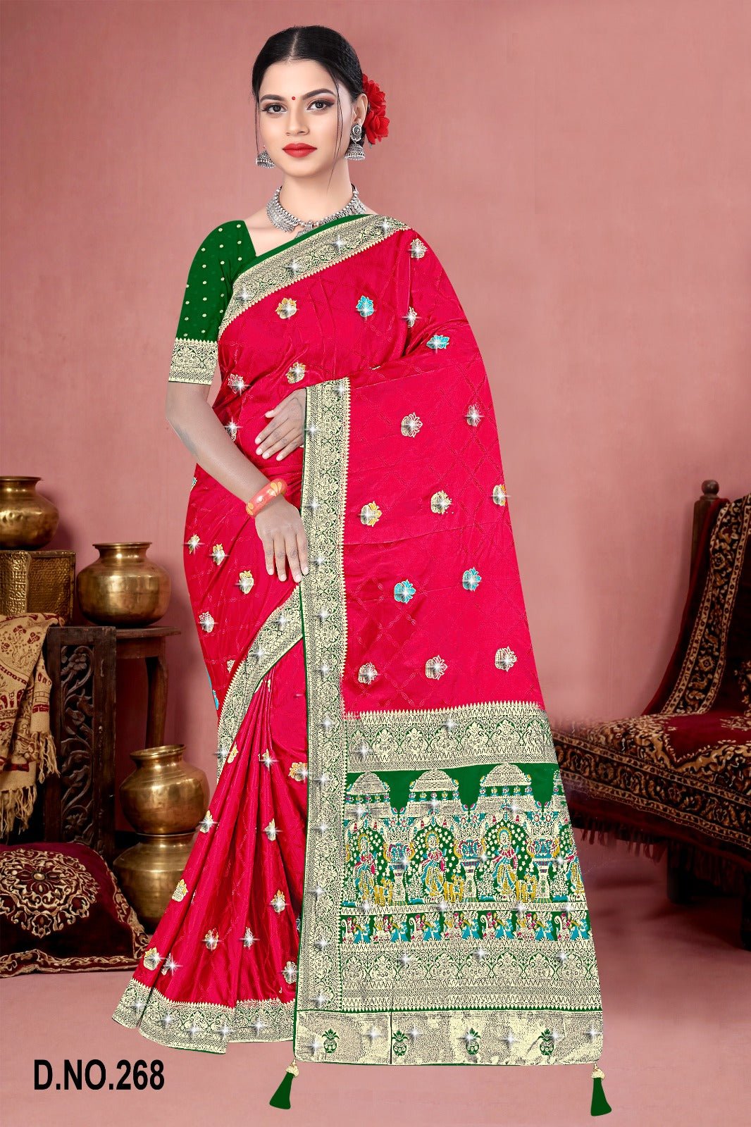 Amrah Wholesale Reva Kasturi Nylone Sattin Swaroski Vol 1 Satin Contrast Pallu Saree - Amrah Wholesale
