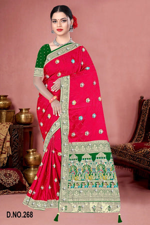 Amrah Wholesale Reva Kasturi Nylone Sattin Swaroski Vol 1 Satin Contrast Pallu Saree - Amrah Wholesale