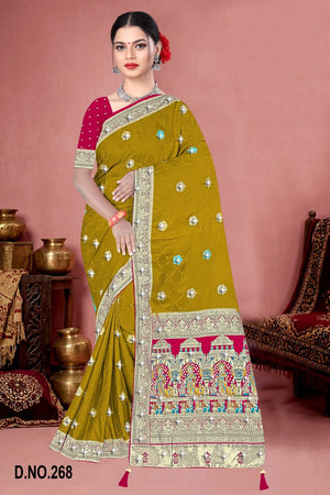 Amrah Wholesale Reva Kasturi Nylone Sattin Swaroski Vol 1 Satin Contrast Pallu Saree - Amrah Wholesale