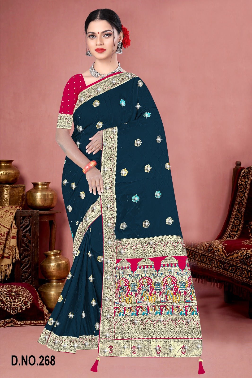 Amrah Wholesale Reva Kasturi Nylone Sattin Swaroski Vol 1 Satin Contrast Pallu Saree - Amrah Wholesale