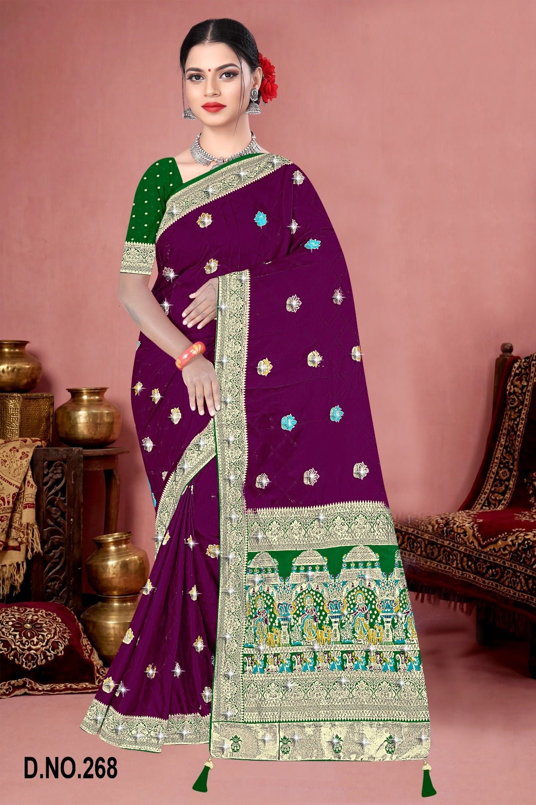 Amrah Wholesale Reva Kasturi Nylone Sattin Swaroski Vol 1 Satin Contrast Pallu Saree - Amrah Wholesale
