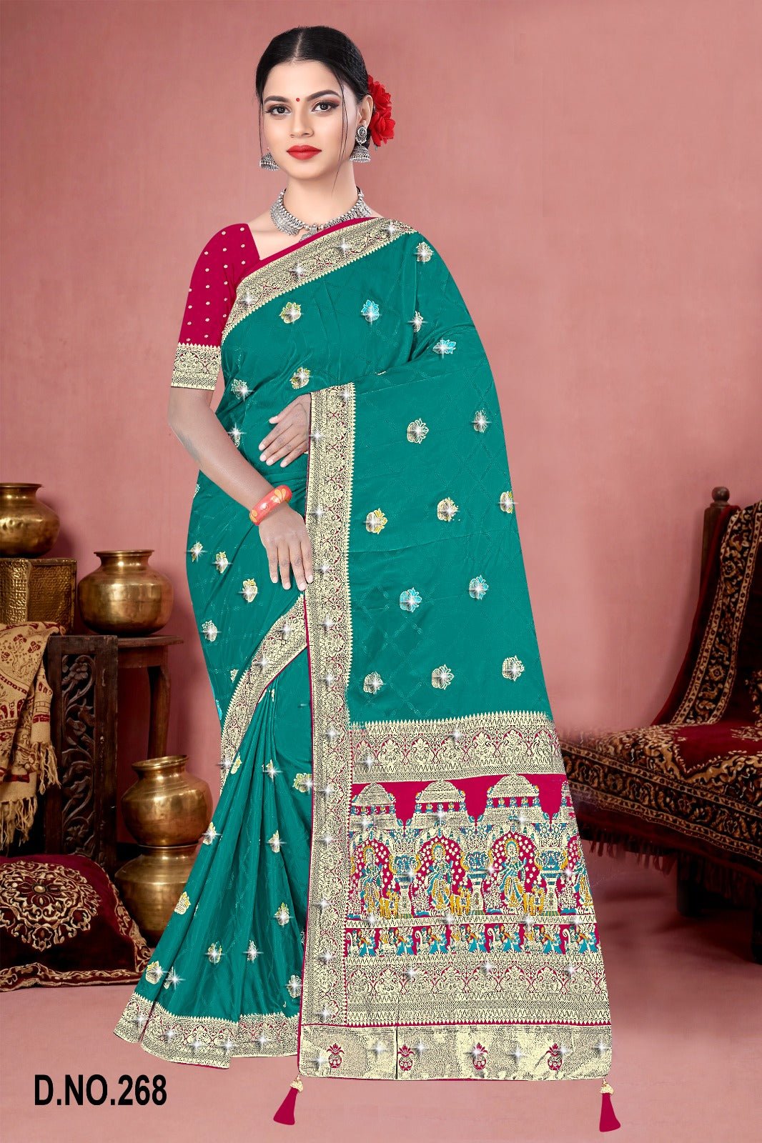 Amrah Wholesale Reva Kasturi Nylone Sattin Swaroski Vol 1 Satin Contrast Pallu Saree - Amrah Wholesale