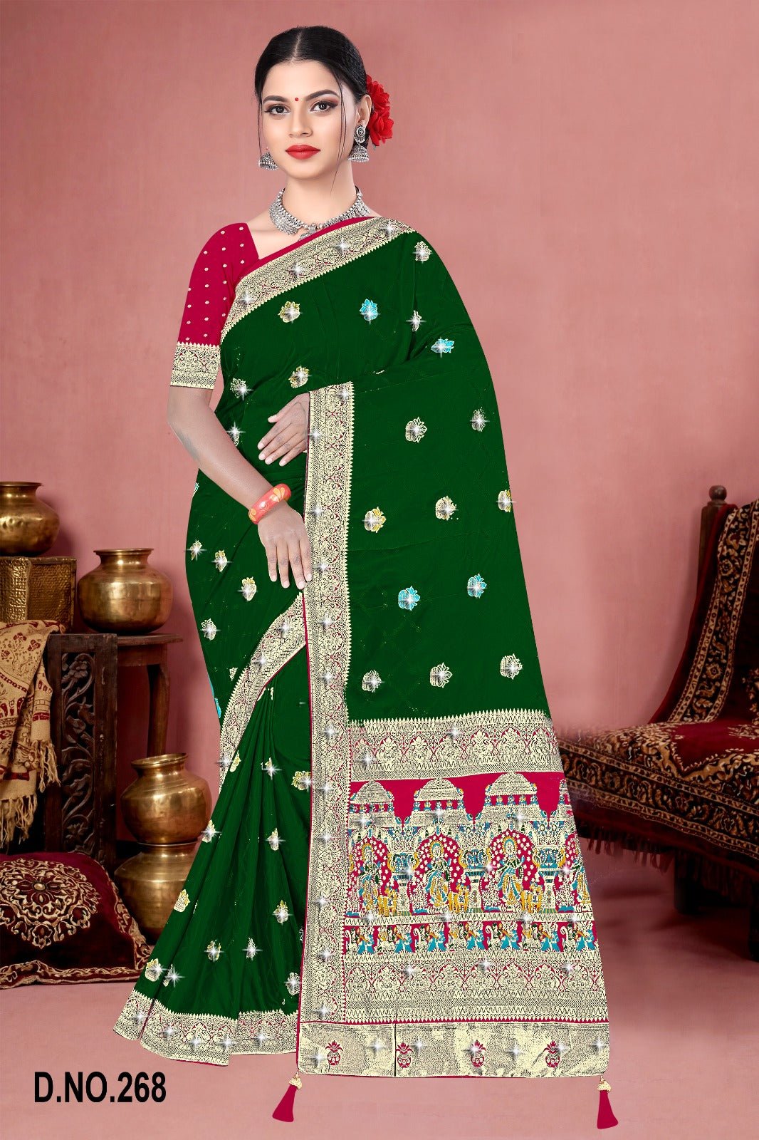 Amrah Wholesale Reva Kasturi Nylone Sattin Swaroski Vol 1 Satin Contrast Pallu Saree - Amrah Wholesale