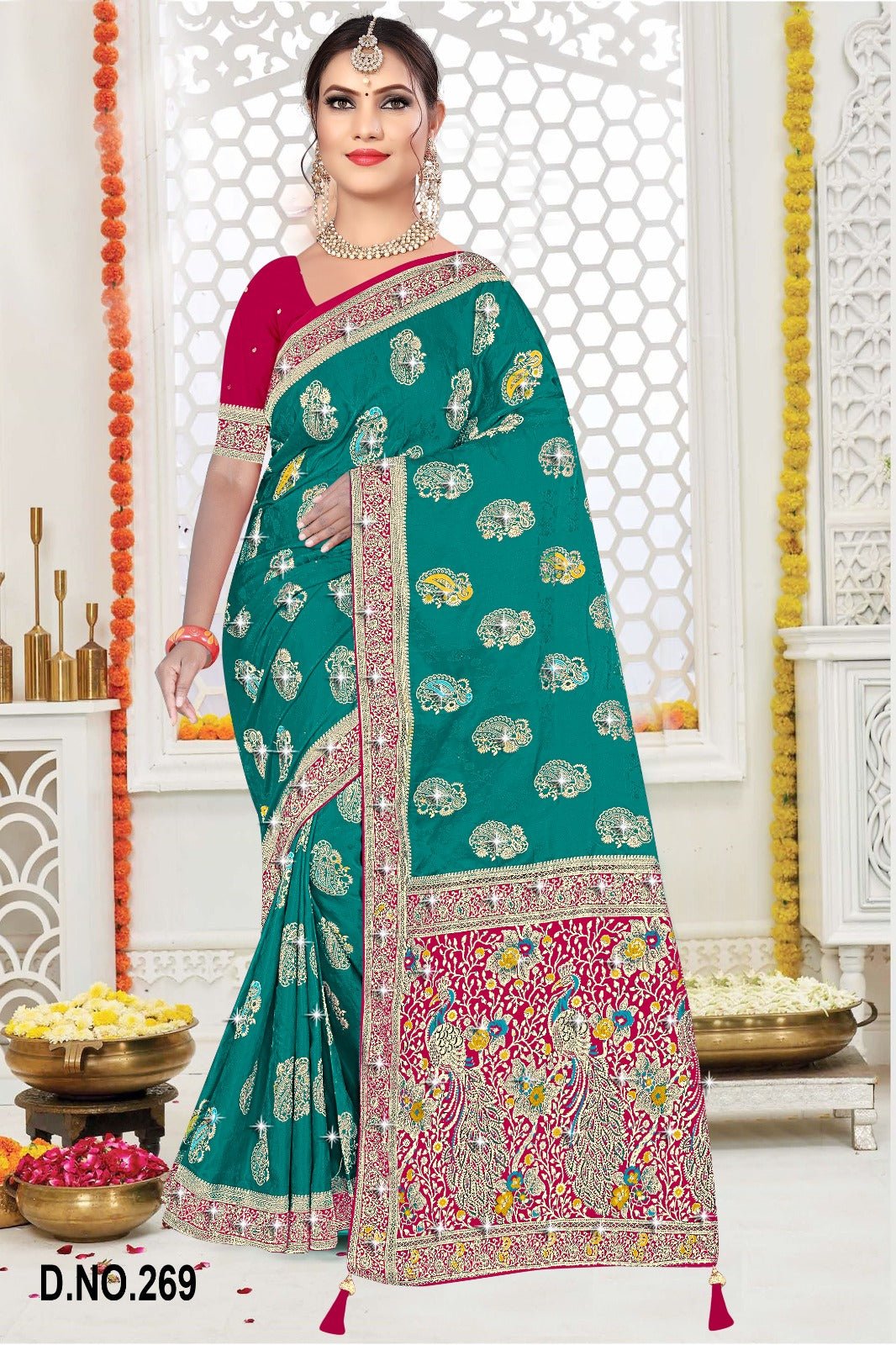 Amrah Wholesale Reva Kasturi Nylone Sattin Swaroski Vol 2 Satin Contrast Pallu Saree - Amrah Wholesale