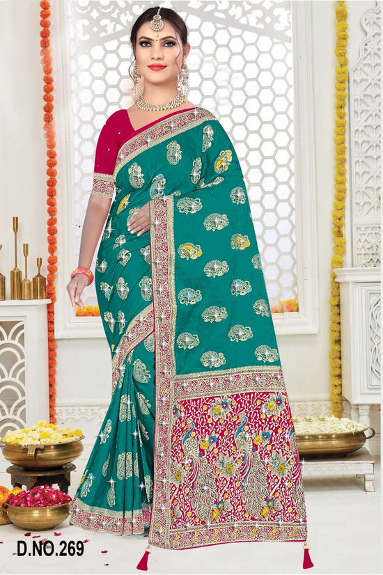 Amrah Wholesale Reva Kasturi Nylone Sattin Swaroski Vol 2 Satin Contrast Pallu Saree - Amrah Wholesale
