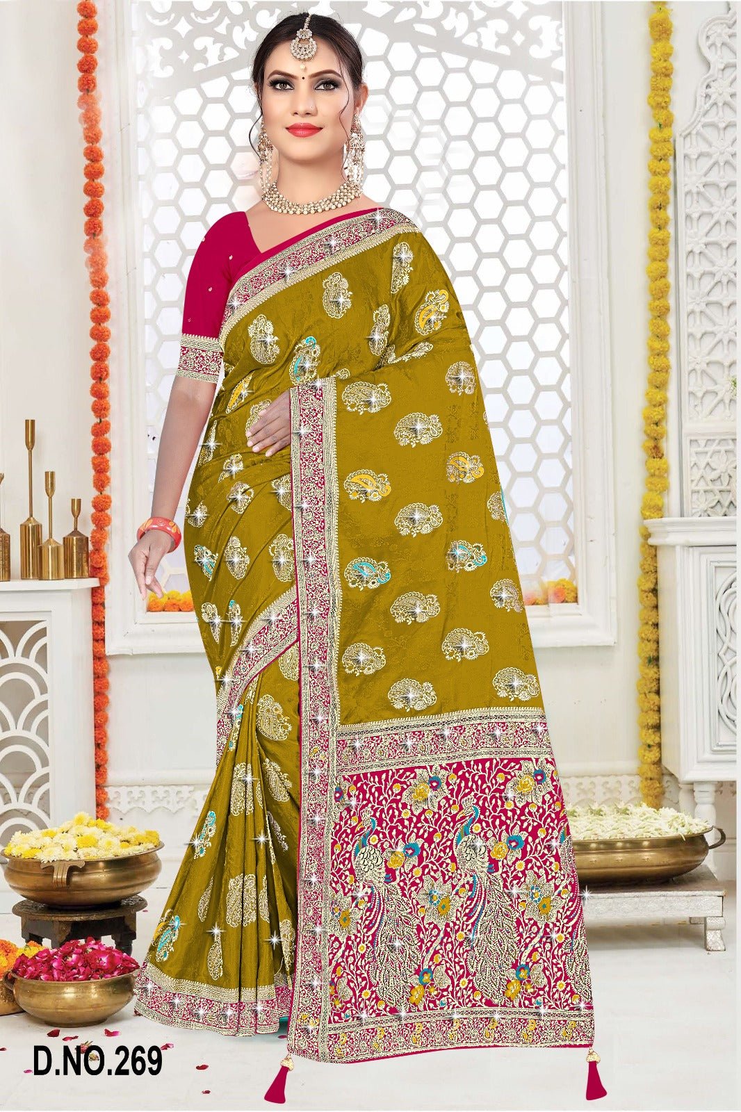 Amrah Wholesale Reva Kasturi Nylone Sattin Swaroski Vol 2 Satin Contrast Pallu Saree - Amrah Wholesale