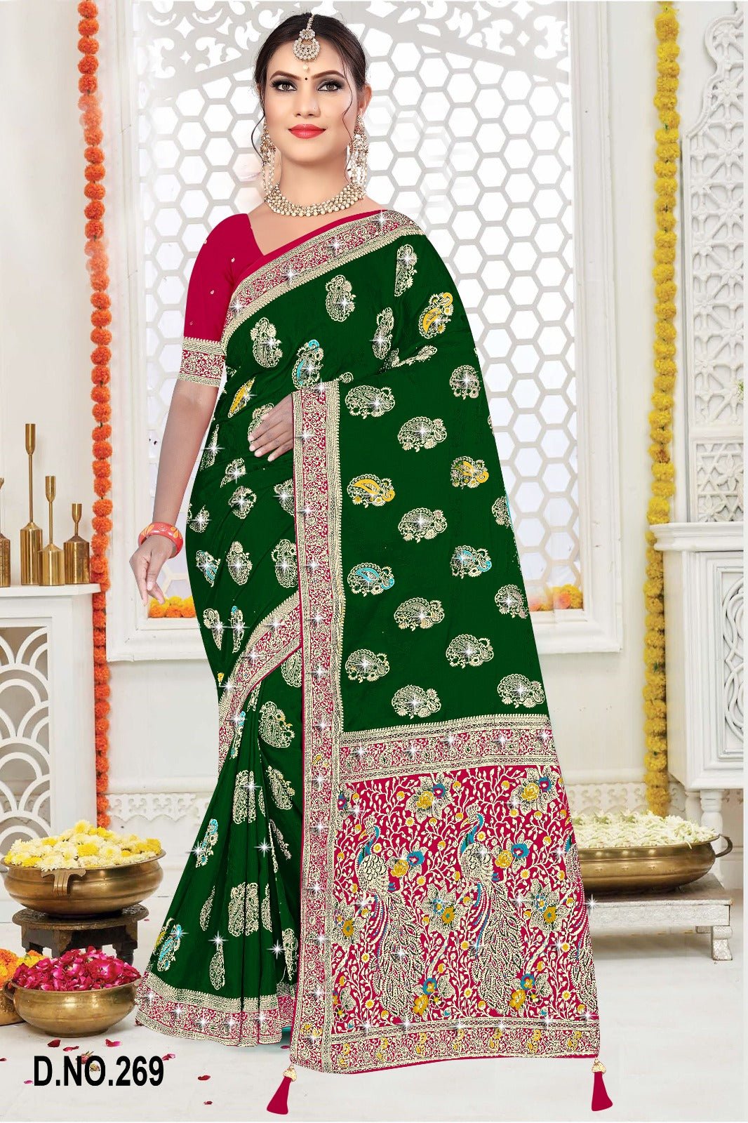 Amrah Wholesale Reva Kasturi Nylone Sattin Swaroski Vol 2 Satin Contrast Pallu Saree - Amrah Wholesale