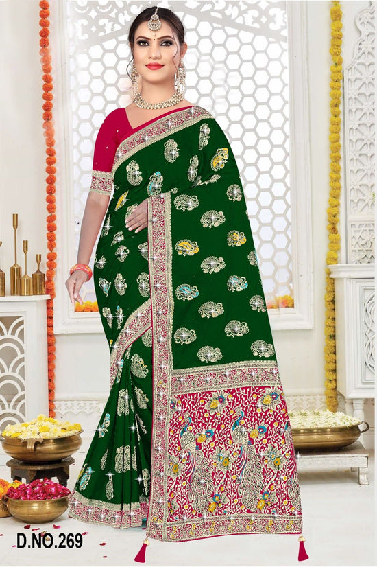 Amrah Wholesale Reva Kasturi Nylone Sattin Swaroski Vol 2 Satin Contrast Pallu Saree - Amrah Wholesale