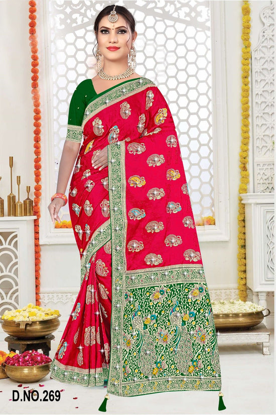 Amrah Wholesale Reva Kasturi Nylone Sattin Swaroski Vol 2 Satin Contrast Pallu Saree - Amrah Wholesale