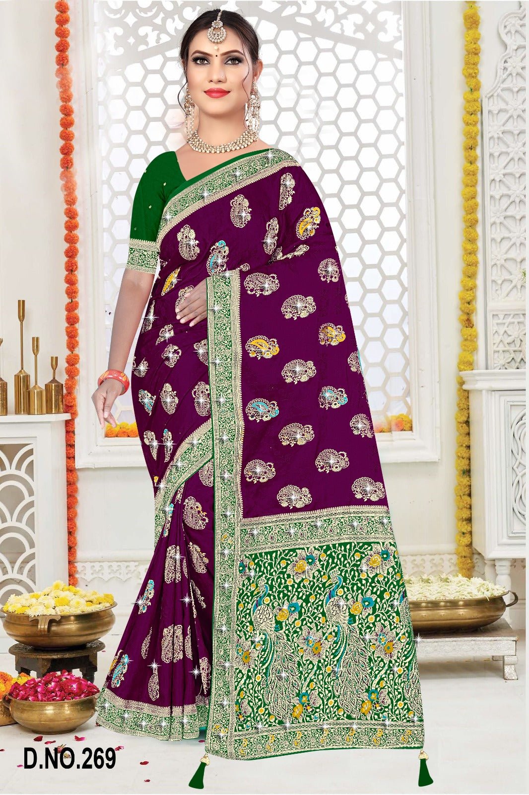 Amrah Wholesale Reva Kasturi Nylone Sattin Swaroski Vol 2 Satin Contrast Pallu Saree - Amrah Wholesale