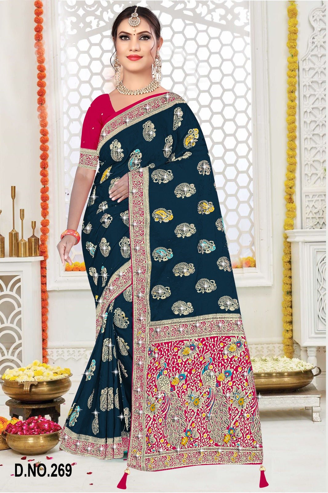 Amrah Wholesale Reva Kasturi Nylone Sattin Swaroski Vol 2 Satin Contrast Pallu Saree - Amrah Wholesale